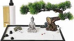 Japanese Tabletop Meditation Zen Garden - Tabletop Rock Sand Meditating Sandbox for Birthday Gift Bamboo Rakes Bonsai Tree Plant Pagoda Accessories Tools Kits Office Home Desktop Relaxation Decor