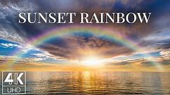 10 HRS Animated TV Screensaver in 4K - Thunder and Ocean Sounds - Rainbow Over Marine Sunset