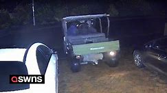 Gang caught on CCTV 'ram-raiding' a sleeping family's house in a farmer's vehicle