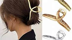 Claw Hair Jaw Clips Barrettes - 3 Pcs No Slip Hair Clamp Grips for Women Girls (Plastic(Gold+Rose gold+Silver))