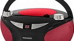 Magnavox MD6949 Portable Top Loading CD Boombox with AM/FM Stereo Radio and Bluetooth Wireless Technology in Black | CD-R/CD-RW Compatible | LED Display | (Black/Red)