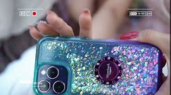 Silverback for Samsung Galaxy S23 Ultra Case, Moving Liquid Holographic Sparkle Glitter Case with Kickstand, Girls Women Bling Diamond Ring Slim Protective Case for Galaxy S23 Ultra 5G - Clear Silver