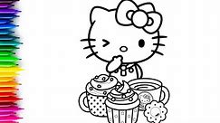 hello kitty | how to draw hello kitty with cupcake and tea | drawing for kids