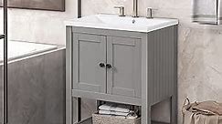 Bellemave 24" Bathroom Vanity with Ceramic Basin Sink, Combo Cabinet Under-Mount Sink, Bathroom Storage Cabinet with 2 Doors and Open Style Shelf for Bathroom No Mirror (Grey)