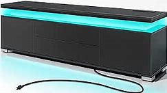Rolanstar TV Stand with Power Outlet & LED Lights, Modern Entertainment Center for 32/43/50/55/65 Inchs TVs, TV Table, Universal Gaming LED TV Media Stand with Large Storage Cabinet, Black