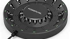POWEROWL 16 Bay AA AAA Battery Charger (Updated, High Speed Charging) with Smart LED Light and Plug, for NIMH NICD Rechargeable Batteries and More