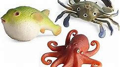 RCOMG Rubber Ocean Animal Toys, 3PCS TPR Stretchy Sea Creature Figures, Realistic Soft Squishy Animals Toys for Kids, Perfect for Bath Toys