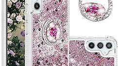Phone Case for Samsung Galaxy A54 5G,Shockproof Clear Quicksand Glitter Flowing Liquid with Bling Diamond Ring Stand,Cute Women Girls Case for Galaxy A54 5G 6.4'' LS-Rose Gold