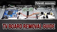 TV board removal guide. (Polaroid 43GSR4100KL)