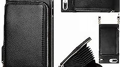 JAKPDE for iPhone 7 Plus Case iPhone 8 Plus Case Wallet Zipper Leather Case with Card Holder Slots Protective Cover with Lanyard Case Compatible with iPhone 7 Plus iPhone 8 Plus 5.5 inch Black