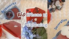 aesthetic iPhone 13 (red, 512gb) unboxing in 2023 🍎📦 accessories & decoration