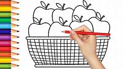 How to draw a basket full of apples || Apple basket drawing