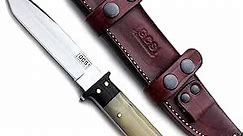 GCS Handmade Bone Handle D2 Tool Steel Tactical knife Hunting Knife Camp Knife with leather sheath Full tang blade designed for Hunting & EDC GCS 15