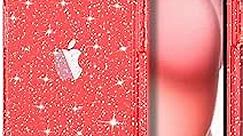 Hython Case for iPhone 15 Case Glitter, Cute Clear Glitter Sparkly Shiny Bling Sparkle Cover, Anti-Scratch Soft TPU Thin Slim Fit Shockproof Protective Phone Cases for Women Girls, Red Glitter