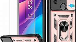 ATUMP for TCL 30 SE Phone Case with HD Screen Protector, Heavy Duty Shockproof with 360 ° Rotation Metal Kickstand [Military Grade] Protective Case for TCL 30 SE, Rose Gold