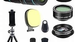Phone Camera Lens, 6 lenses+ LED Light+ Remote Shutter+ Tripod, 18X Telephoto Zoom/Wide angle/Macro/Fisheye/CPL/Kaleidoscope camera lens kit for iPhone Xs X XR 8 7 6 Plus Samsung and Android