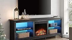 WAMPAT Fireplace TV Stand for 75+ Inch TV with Blue LED Light, Wood Entertainment Center with Fire Place Heater, TV Console Table Television Stands for Living Room Bedroom, Black, 70"