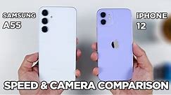 Samsung A55 vs iPhone 12 SPEED TEST & CAMERA Comparison | Zeibiz