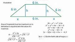 three sides of a trapezoid are 6 inches long, how long must the fourth side be if the area is max.