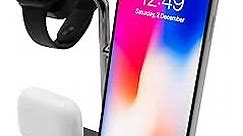 Macally Apple Charging Stand for Apple Watch and iPhone and Airpods - 3 in 1 Apple Watch Holder Stand Charger, Dock Compatible with All iPhones, iWatch, Airpod Series - Use Only Factory Cables