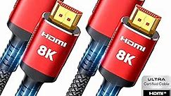 Snowkids 10K 8K HDMI 2.1 Cable 10FT 2-Pack, 48Gbps Certified High Speed HDMI® Braided Cord (8K@60Hz, 4K@120Hz) HDCP 2.2&2.3, DTS:X, eARC,HDR10, Dynamic HDR, Compatible with Roku TV/HDTV/PS5/Blu-ray