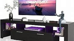 Clikuutory Modern LED 63 inch TV Stand with Large Storage Drawer for 40 50 55 60 65 70 75 Inch TVs, Black Wood TV Console with High Glossy Entertainment Center for Gaming, Living Room, Bedroom