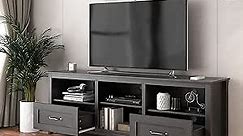 WESOME TV Stand for TVs up to 80 Inch Modern Entertainment Center with Double Drawers, Farmhouse TV Storage Cabinet Console Table with Adjustable Shelves for Living Room, Bedroom (70 Inch, Black)