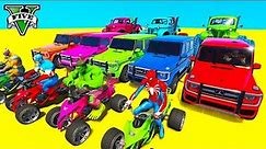 SPIDERMAN MOTORCYCLE Challenge on RIVER Ramp ! SUPERHERO Hulk Goku CARS Moto BIKE JEEP Race - GTA 5