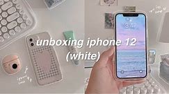 iphone 12 (white) aesthetic unboxing 🍧 | accessories & ios 15 setup