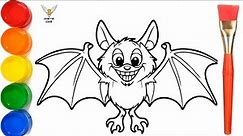 How to Draw cute bat drawing, Painting and Coloring for Kids & Toddlers | Draw, Paint and Learn