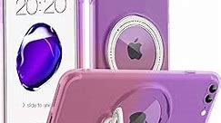 for iPhone 8 Plus Case, iPhone 7 Plus Case with 360° Rotatable Ring Stand Clear Gradient Phone Case Compatible with MagSafe, Shockproof Protective Cover for Women Girls, Gradient Purple-Pink
