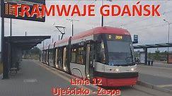 Tramwaje Gdańsk. Linia 12 Ujeścisko - Zaspa./Ride on tram line 12 in Gdańsk (Poland) CABVIEW.