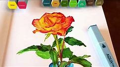 Watercolor rose with Spectrum Noir Aqua watercolor markers