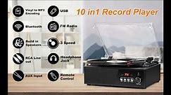 Udreamer Vinyl Record Player Bluetooth with USB Digital FM Radio Remote Control Vintage Turntable