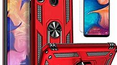 Compatible with Samsung Galaxy A10s Phone Case, with [Tempered Glass Protector Included], STARSHOP- Dual Layers Rotatable Ring Kickstand Shockproof Drop Protection Phone Cover - Red