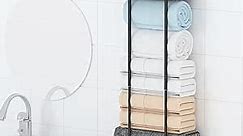 Towel Rack with Shelf for Rolled Towels - Wall-Mounted, Adjustable Bathroom Towel Holder for Towels and Bath Accessories, Durable and Rust Resistant, No Drilling or Wall Damage, Easy Install