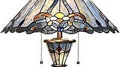 Bieye L10684 Baroque Tiffany Style Stained Glass Table Lamp with 16 inch Wide Blue Shade Double Lit for Bedside Living Room Bedroom, 24.5 inch Tall