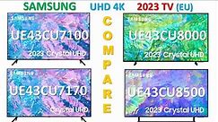 Samsung UE43CU7100 vs UE43CU7170 vs UE43CU8000 vs UE43CU8500 UHD 4K 2023 TV comparison Arvizas