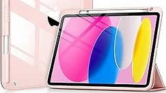 DTTOCASE for iPad 10th Generation Case 2022, 10.9 Inch Case with Clear Transparent Back and TPU Shockproof Frame Cover [Built-in Pencil Holder, Support Auto Sleep/Wake] -Rose Gold