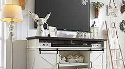 Farmhouse TV Stand for 80 Inch TVs, 39" Tall Entertainment Center w/Double Sliding Barn Door, Large Media Console Cabinet w/Soundbar & Adjustable Shelves for Living Room, 70inch, White