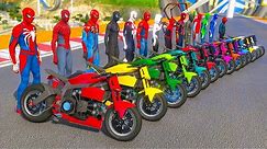 el hombre araña en moto | Spiderman all suit moto bike challenge | GTA 5 MOD