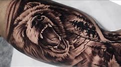 Realistic Bear Portrait Tattoo Time Lapse