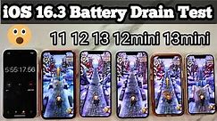 iPhone 13 vs 13mini vs 12 vs 12mini vs 11 Full Battery Drain Test | iOS 16.3 Battery Test!!
