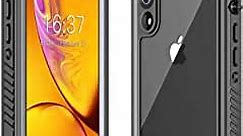 Temdan iPhone XR Case 360 Full-Body Built in Screen Protector Real Heavy Duty Rugged Shockproof Dustproof Daily Waterproof Case Support Wireless Charging for iPhone Xr Cases (Black/Clear)