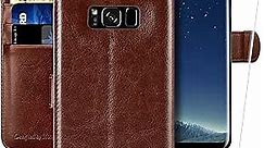 MONASAY Galaxy S8 Wallet Case, 5.8-inch, [Screen Protector Included][RFID Blocking] Flip Folio Leather Cell Phone Cover with Credit Card Holder for Samsung Galaxy S8, Brown