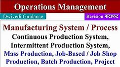 Manufacturing System, Mass Production, Batch Production, Job shop, Project, Operations Management