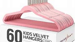 HOUSE DAY Velvet Kids Hangers 60 Pack, Premium Childrens Hangers for Closet, Ultra Thin Cute Clothes Hanger, Non Slip Felt Hangers 14 Inch, Small Hangers for Kids Clothes, Blush Pink