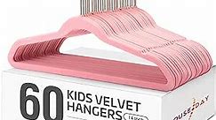 HOUSE DAY Velvet Kids Hangers 60 Pack, Premium Childrens Hangers for Closet, Ultra Thin Cute Clothes Hanger, Non Slip Felt Hangers 14 Inch, Small Hangers for Kids Clothes, Blush Pink