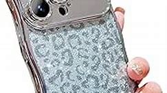 YYDSUNY for iPhone 12 Pro Max Case Cute Leopard Cheetah Glitter, Camera Lens Full Cover Bling Clear Wavy Curly Phone Case for Women Men Luxury Plating Soft Silicone 12 Pro Max Bumper 6.7" (Silver)