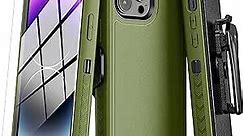 MYBAT Pro Shockproof Maverick Series Case for iPhone 14 Pro Case with Belt Clip Holster and Tempered Glass, 6.1 inch, Heavy Duty Military Grade Drop Protective Case with 360° Rotating Kickstand-Green